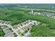 Stunning aerial view of a neighborhood surrounded by lush, mature trees and a serene pond at 5 Cantilever Ct, Ormond Beach, FL 32174