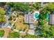 A bird's eye view showcases a home with a pool, greenery, and unique architectural features at 1159 Magnolia Ave, Daytona Beach, FL 32114