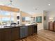Modern kitchen featuring dark cabinetry, stainless steel appliances, and beautiful ocean views through expansive windows at 1504 N Atlantic Ave, Daytona Beach, FL 32118