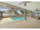 Relaxing screened-in pool area features a ceiling fan, outdoor cooking area, and clear view of the backyard at 2468 Scottville Ave, Deltona, FL 32725