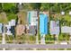 Overhead shot displays residential neighborhood homes with pools, driveways, and green spaces at 342 Euclid Ave, Daytona Beach, FL 32118