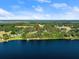 Aerial shot of the property that shows the home's prime position on the lake and the surrounding mature forest at 37918 N County Road 44A, Eustis, FL 32736