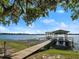 Scenic view of a boat dock on a calm lake with a boat house in the background at 37918 N County Road 44A, Eustis, FL 32736