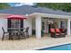 Backyard pool area and patio featuring outdoor seating and an outdoor kitchen area at 5865 Ross Creek Rd, Lakeland, FL 33810