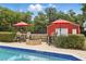 Backyard swimming pool with patio, outdoor seating, fire pit, and surrounding landscaping at 5865 Ross Creek Rd, Lakeland, FL 33810