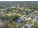 An aerial view showcases a residential neighborhood with mature trees, green lawns and well maintained streetscapes at 991 Dawson Dr, Deltona, FL 32725