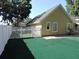 Fenced backyard with synthetic grass and exterior view of home at 543 Sandy Oaks Blvd, Ormond Beach, FL 32174