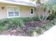Front yard featuring manicured shrubbery and multiple palm trees at 543 Sandy Oaks Blvd, Ormond Beach, FL 32174