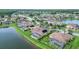Lakeside residential area showcases enclosed pools and manicured lawns from an aerial perspective at 568 Luna Bella Ln, New Smyrna Beach, FL 32168
