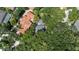High-angle view of homes surrounded by lush greenery, including a pool at 4901 Sailfish Dr, Ponce Inlet, FL 32127