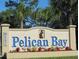 Pelican Bay community signage with well manicured flowers and foliage at 101 Green Heron Ct, Daytona Beach, FL 32119
