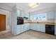 Bright eat-in kitchen features sky blue cabinetry and a view of the backyard at 106 Banyan Dr, Ormond Beach, FL 32176