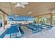 Community pavilion with blue picnic tables, ceiling fans and a beach themed mural at 1 Crooked Bridge Way, Ormond Beach, FL 32174