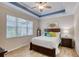 The bedroom features a ceiling fan and large windows that provide ample natural light at 206 St Somewhere Dr, Daytona Beach, FL 32124