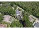 Stunning aerial view of a home surrounded by lush greenery, featuring a pool and serene creek at 1108 Shockney Dr, Ormond Beach, FL 32174