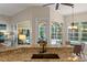 Kitchen bar with granite countertops and stainless steel sink, with views of the pool area at 1254 Royal Pointe Ln, Ormond Beach, FL 32174
