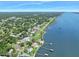 A scenic aerial view of a waterfront community, highlighting the homes, docks, and waterways at 1650 Riverside Dr, Daytona Beach, FL 32117