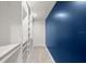Walk-in closet with custom shelving, storage drawers, neutral carpet, and a pop of color with a blue wall at 1026 Bel Aire Dr, Daytona Beach, FL 32118