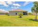 Beautifully landscaped backyard featuring manicured lawn, green trees, and screened patio at 2836 Monaghan Dr, Ormond Beach, FL 32174