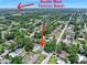 Aerial view of the neighborhood with this home close to Daytona's 'World Famous Beach' at 1505 Valencia Ave, Daytona Beach, FL 32117