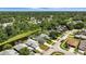 Aerial view of homes with mature trees and a pond in a vibrant residential neighborhood at 920 N Lakewood Ter, Port Orange, FL 32127