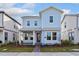 Charming two-story home with a covered porch, well-maintained lawn, and beautiful light blue exterior at 9762 Neruda St, Orlando, FL 32827
