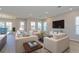 The open-concept living room showcases recessed lighting, light wood floors, and comfortable seating at 9762 Neruda St, Orlando, FL 32827
