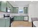 Modern kitchen with green cabinets and stainless steel appliances at 13438 Leggett Aly, Orlando, FL 32827