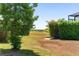 View of spacious backyard with lush greenery, trees, and view of pond in the distance at 1786 Red Clover Ln, The Villages, FL 32163