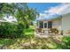 Well-maintained backyard with a brick-paved patio, mature trees, and green space at 17548 Se 96Th Ave, Summerfield, FL 34491