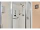 Clean, white-tiled shower with glass enclosure and grab bar for added safety at 17548 Se 96Th Ave, Summerfield, FL 34491