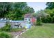 Relaxing pool area with shed and tropical plants at 14700 Se 94Th Ave, Summerfield, FL 34491