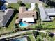 Aerial view of the backyard pool and patio area shows the layout and flow of the property at 213 Stevenage Dr, Longwood, FL 32779