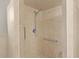 Walk-in shower featuring a grab bar, handheld sprayer, and neutral tile at 17574 Se 106Th Ave, Summerfield, FL 34491