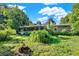 Rear exterior view showing a house with a screened porch amidst lush foliage and spacious yard at 20621 Se Highway 42, Umatilla, FL 32784