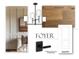 This foyer features a modern light fixture, wainscoting, wood flooring, and a contemporary door style with matte black hardware at 576 Casey Loop, Mount Dora, FL 32757