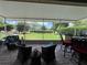 Screened patio with seating area overlooking the backyard at 9010 Laurel Ridge Dr, Mount Dora, FL 32757