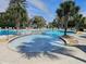 Resort-style swimming pool with zero entry area and lush palm trees at 5206 Fantasy Way, Leesburg, FL 34748