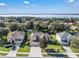 Scenic aerial view of a quiet, lakefront community with well-manicured lawns and mature trees at 13129 Coldwater Loop, Clermont, FL 34711