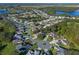 Overhead shot of quiet neighborhood with mature trees, and homes with a community pool near a scenic lake at 22204 Caledonia Dr, Leesburg, FL 34748