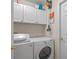 Convenient laundry room is equipped with washer, dryer, and storage cabinets at 22204 Caledonia Dr, Leesburg, FL 34748