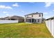 View of backyard features a fence, grass and a covered lanai at 1961 Nations Way, Saint Cloud, FL 34769