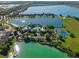 Aerial of the community's pool and recreational facilities nestled among lush landscaping and serene lakes at 561 Juniper Springs Dr, Groveland, FL 34736