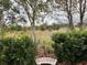 Peaceful backyard view with open field, stone bench, and lush greenery at 558 Saint Andrews Blvd, The Villages, FL 32159