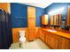 Bathroom with wood cabinets and blue walls at 3140 Se 23Rd Pl, Sumterville, FL 33585
