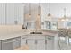 Stylish kitchen featuring white cabinetry, stainless steel appliances, and modern lighting at 39320 Harbor Hills Blvd, Lady Lake, FL 32159