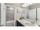 Clean bathroom, featuring a shower/tub combo and modern vanity at 2197 Pearl Cider St, Orlando, FL 32824