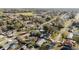 A wide aerial view of a neighborhood with mature trees, well-maintained lawns, and several homes with private pools at 5640 Se 21St Ln, Ocala, FL 34480