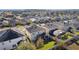 Aerial view of a house with solar panels, screened patio and pool in a residential area at 1741 Bonser Rd, Minneola, FL 34715