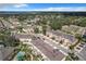 Aerial view of townhouses and community pool near the water at 765 Walkers Grove Ln, Winter Garden, FL 34787